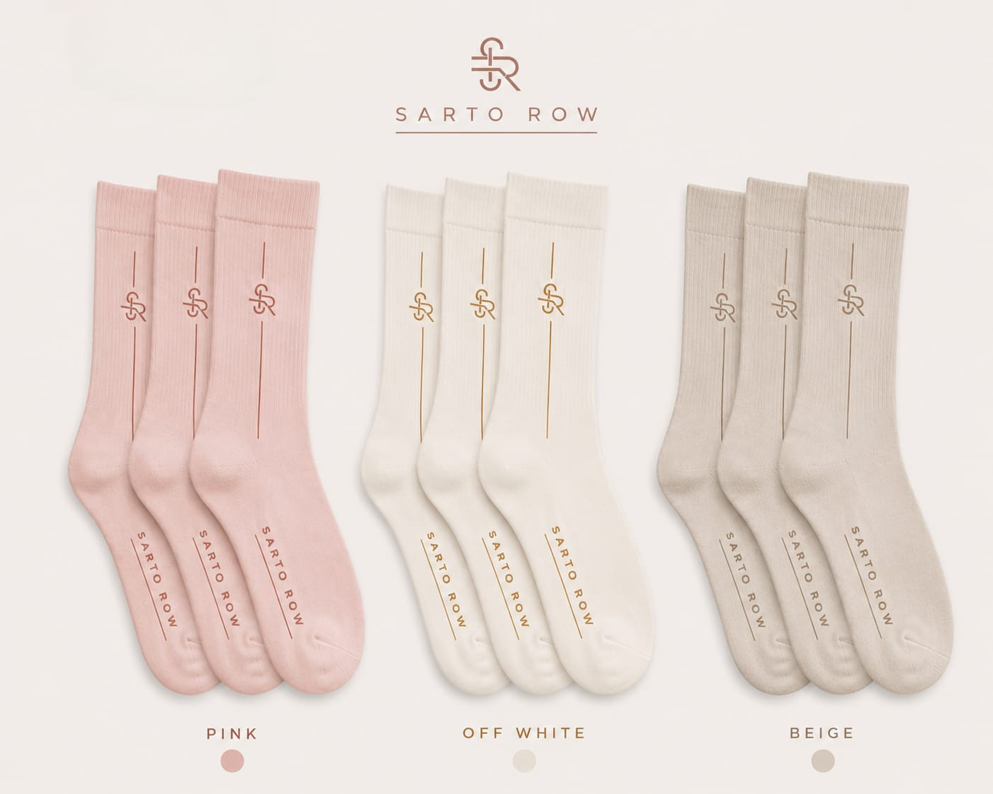 Sarto Row pink off white and beige sock collection