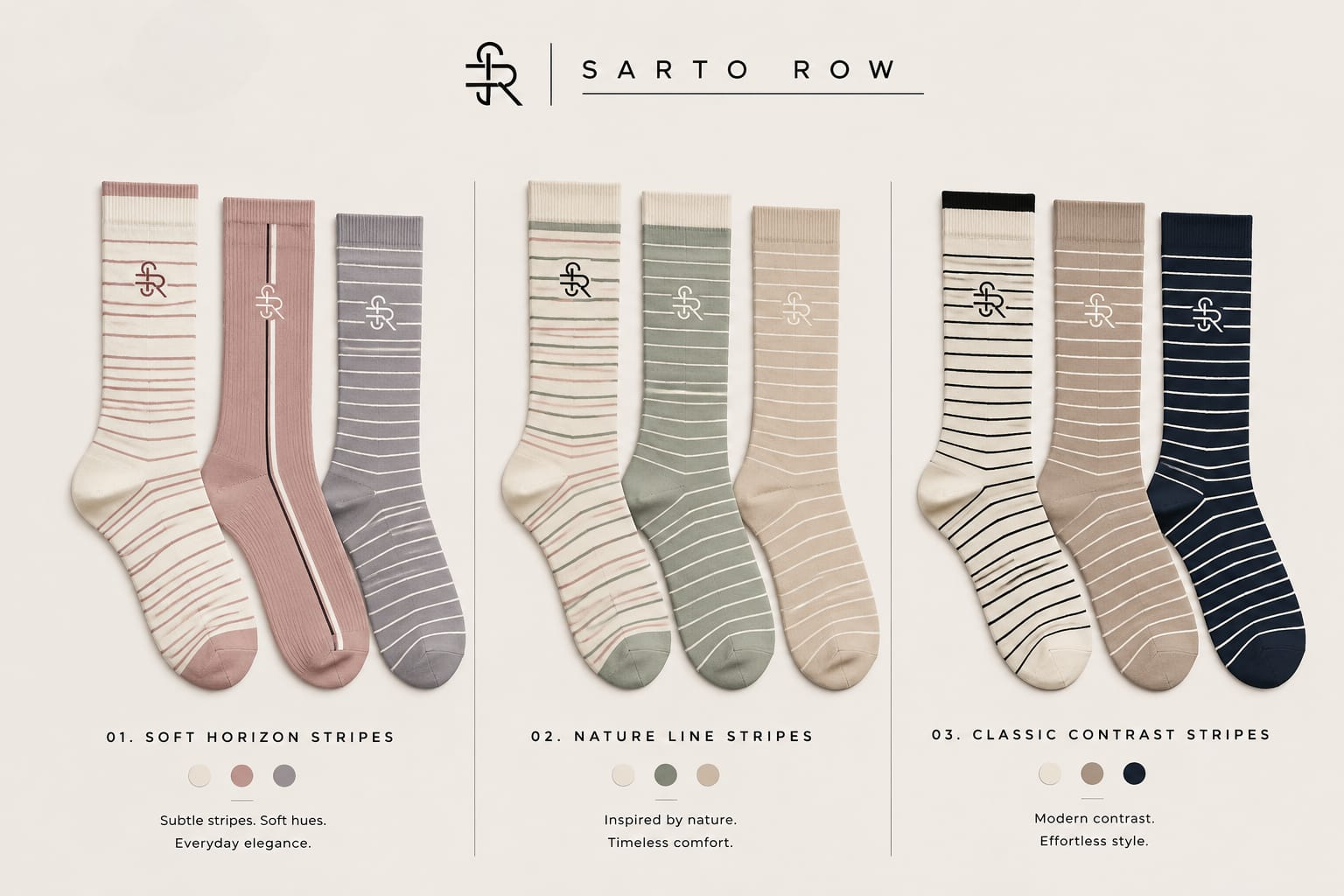 Sarto Row horizon, nature line and classic contrast stripe collections