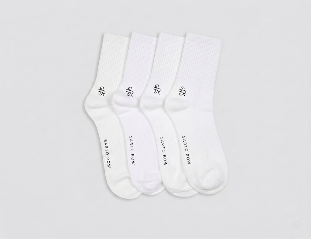 Sarto Row plain white socks flat lay
